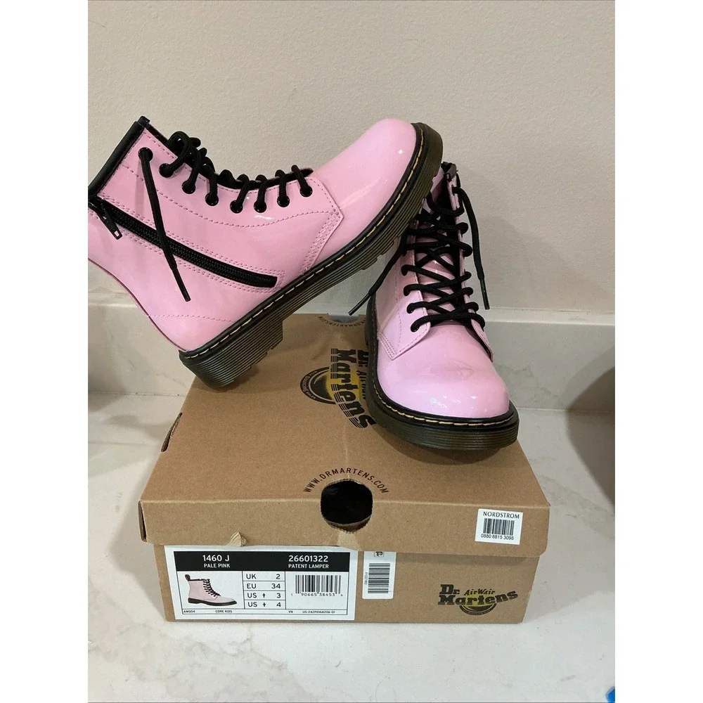 NEW Dr. Martens Boots 1460 Junior Pale Pink Patent Lamper Combat Sz 3 Kids NIB